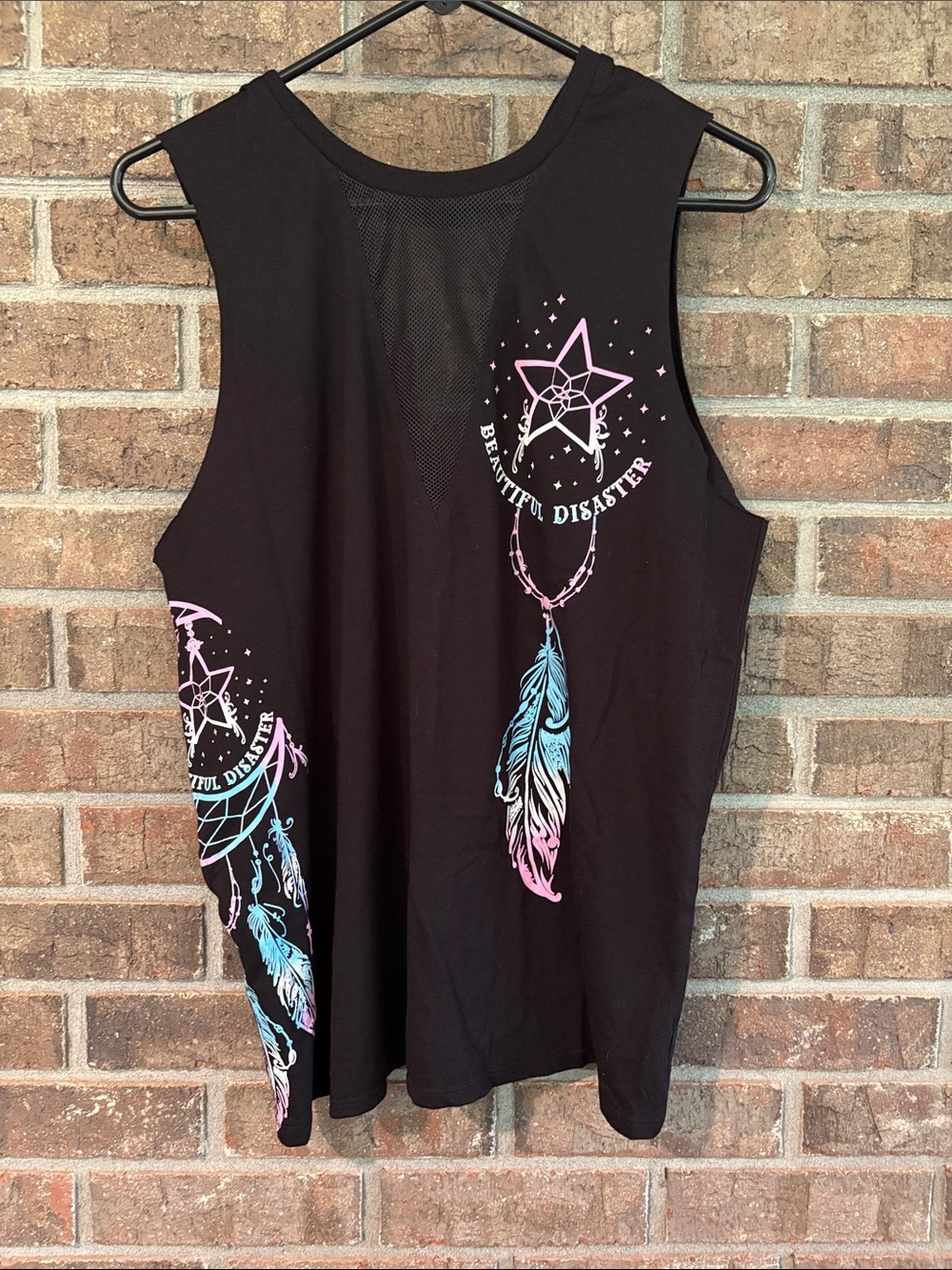 Black Tank Top with Pink & Blue Dreamcatcher Graphic